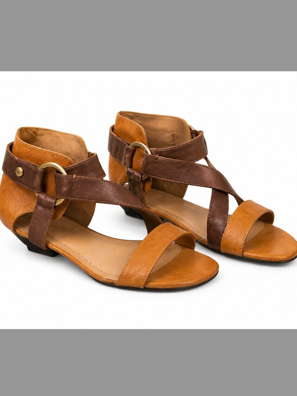 Nine West Neutral Womens Cross Buckle Strap Sandals LEATHER Size 8M